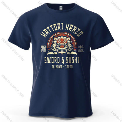 Samurai Warrior Printed Men's T-Shirt 100% Cotton Oversized Cultural Art Graphic Tees for Women Tops Tees Casual Streetwear