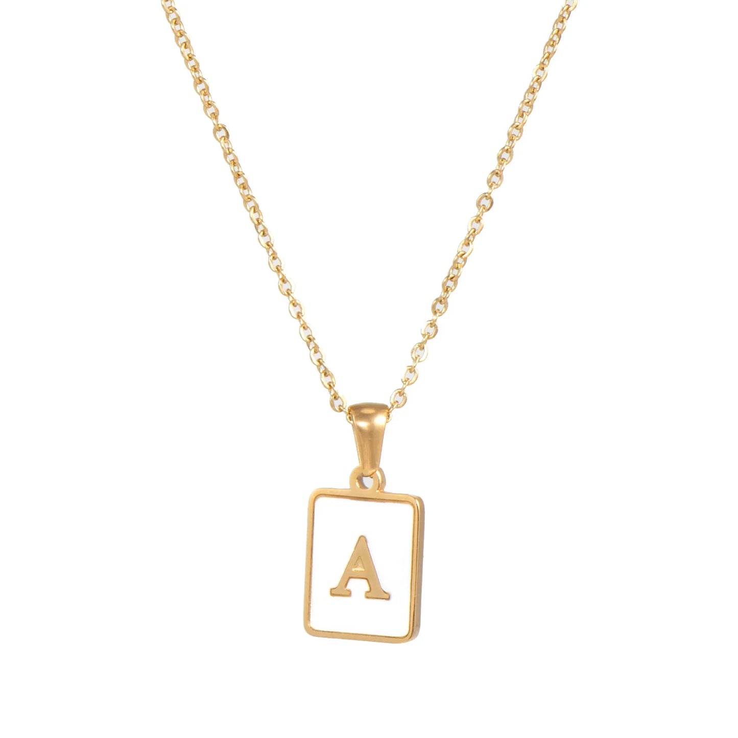 Minimalist Mother of Pearl Shell Stainless Steel Tarnish Free Initial Necklace Gold Plated Letter Necklace for Women