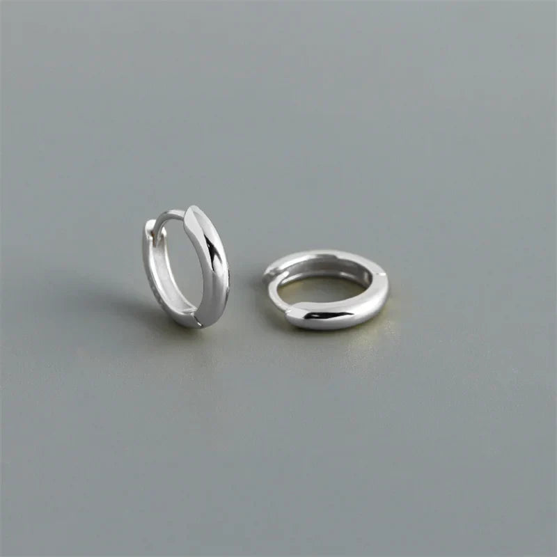 925 Sterling Silver Simple Matte Bohemian Round Ear Buckle for Women Punk Unisex Rock Hoop Earring Jewelry Accessories