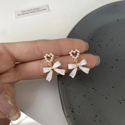 Temperament Stainless Steel Ribbon Long Tassel Bowknot Drop Dangle Earrings for Women Charm Party Jewelry Korean Fashion Gift