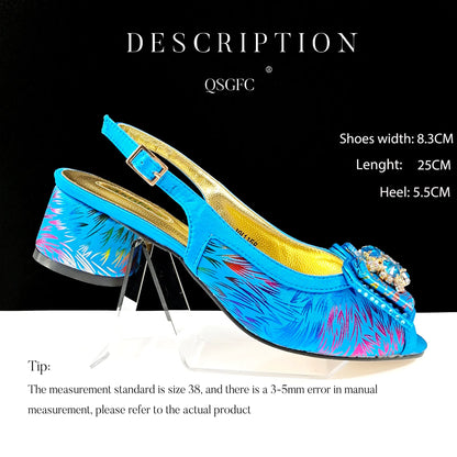 Italian Design Color Matching Rhinestone Comfortable High Heel Shoes And Bag Fashion Style Pointed-Toe Shoes For Women