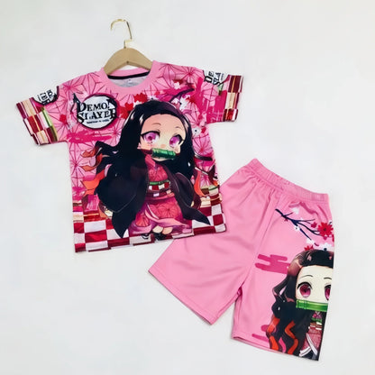 Demon Slayer Kids T-shirt Shorts Set  Anime Kimetsu Tanjiro Rengoku Zenitsu Print BoysGirls Casual Summer Outfit 2Pcs Sportswear