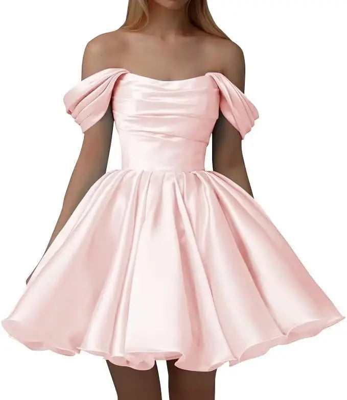 Off the Shoulder Satin Homecoming Dresses for Teens Short A Line Cowl Neck Prom Cocktail Party Gowns HOCO Girls School Dress