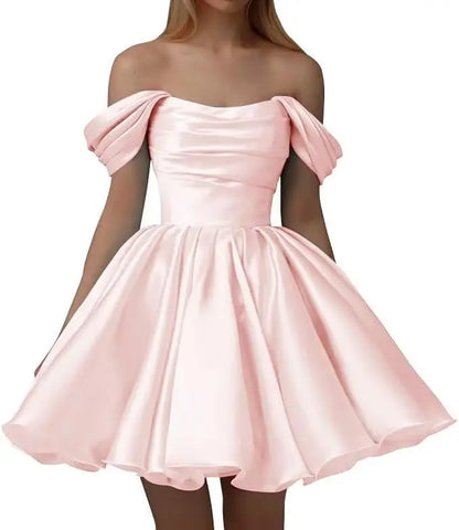 Off the Shoulder Satin Homecoming Dresses for Teens Short A Line Cowl Neck Prom Cocktail Party Gowns HOCO Girls School Dress