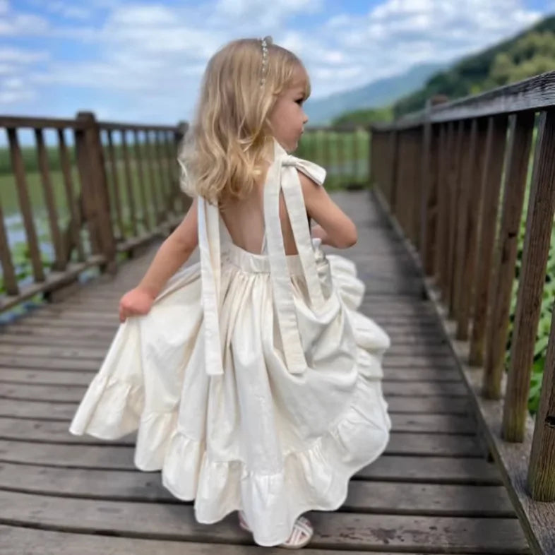Girls Backless French Style Princess Dress 2026 Russian Girls Spring and Summer Long Sleeveless Dress