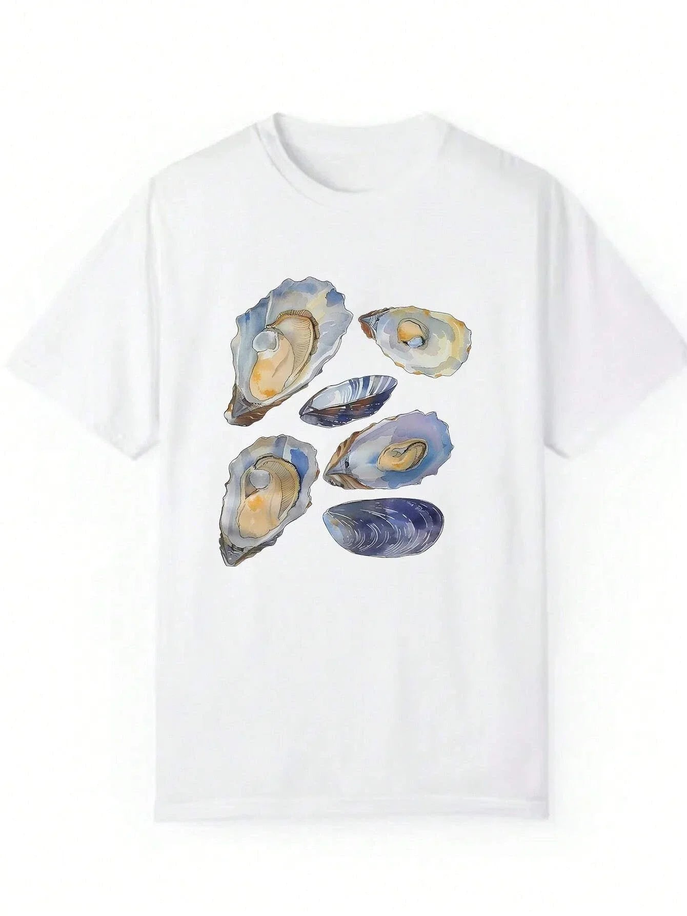 Beautiful Shell Pattern Print T-shirt American Ins Casual Regular Women Street Clothing Comfortable Y2k Loose T-shirt Tops