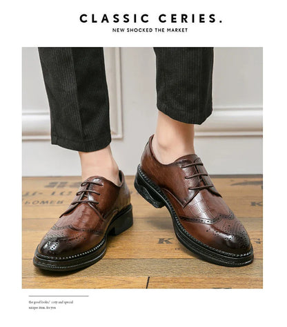 Luxury Men Brogue Dress Shoes Men Suit Casual Shoes Formal Business Leather Shoes Men Brown Wedding Italian Banquet Shoe Size 46