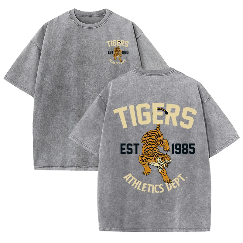 Est 1985 Sport Print Washed Women T-Shirt Summer Casual Retro T Shirts Snow Wash Tee Top Loose Unisex Retro Streetwear