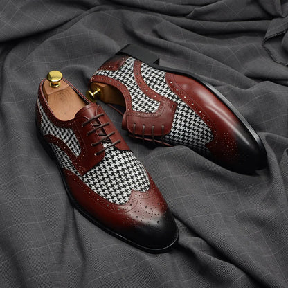 Mens Dress Shoes Original Luxurry Fabric and Genuine Leather Brogue Social Party Business Lace Up Derby Wedding Formal Shoes Men