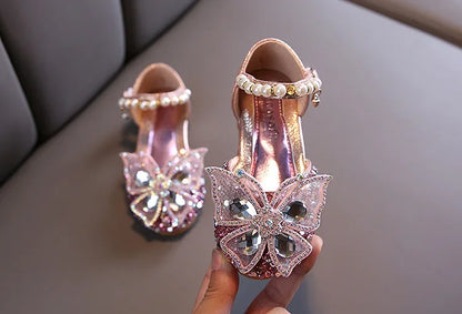 Kids Sandals for Girls Spring Summer Children Rhinestone Butterfly Dress Flat Sandals Fashion Causal Princess Pearl Single Shoes