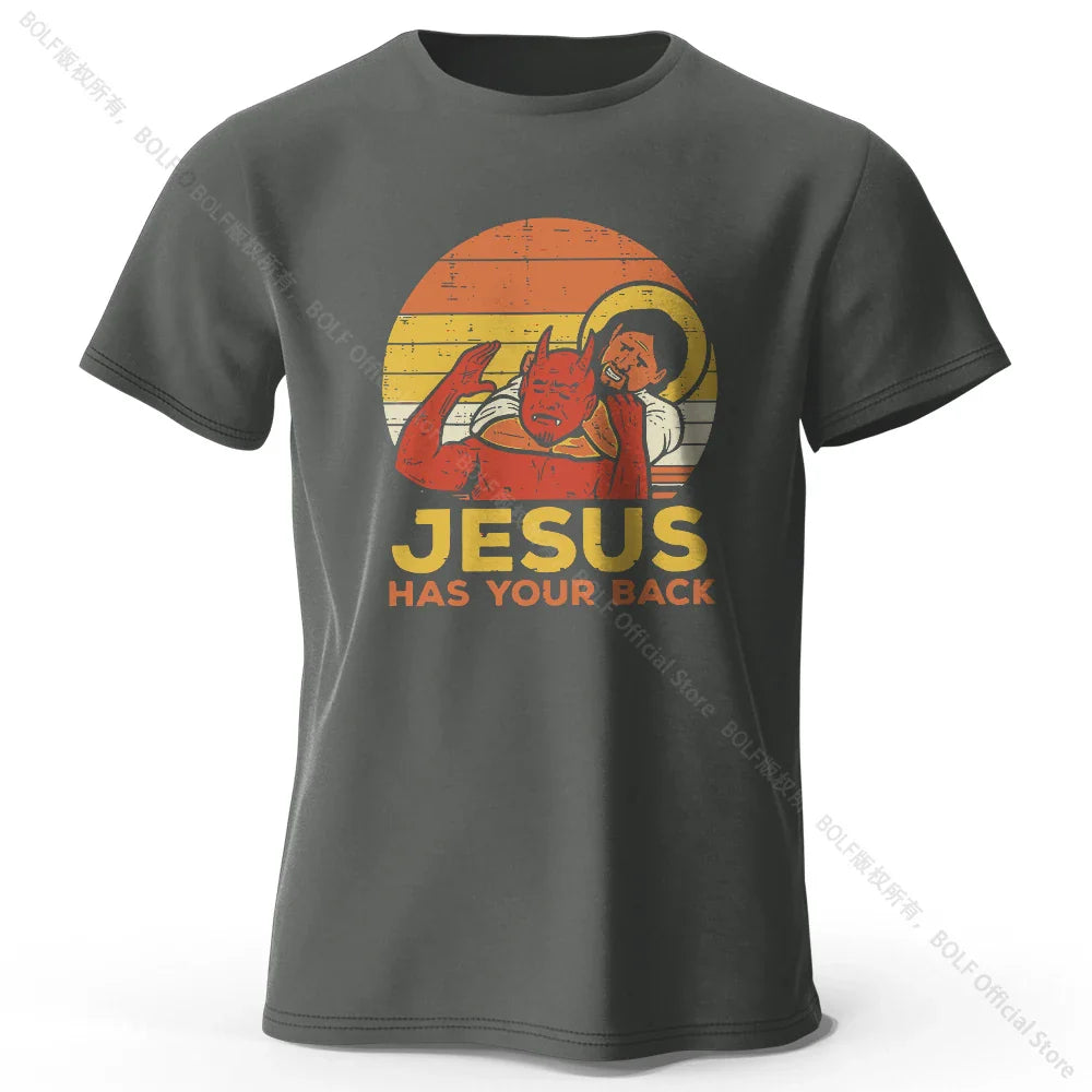 Funny Jesus Printed 100% Cotton T-Shirt, Soft & Breathable Round Neck Short Sleeve Tee, Unisex Quirky & Humorous Style