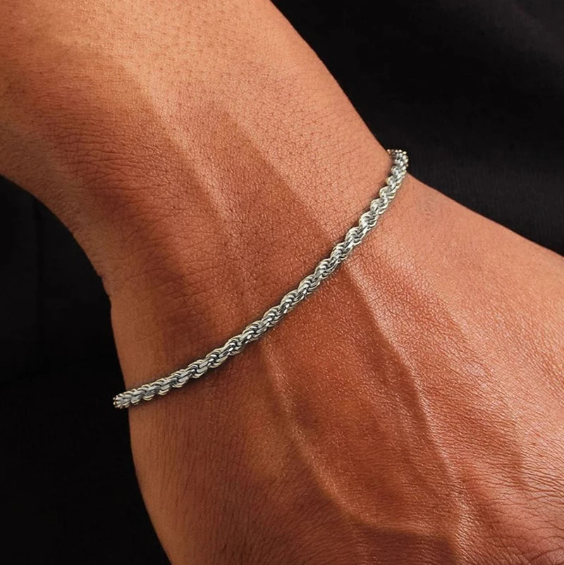 New Water Ripple Rock Hip-hop Bracelets for Men Twisted Chain 100% Real S925 Silver Fine Jewerly Party Wedding Gifts