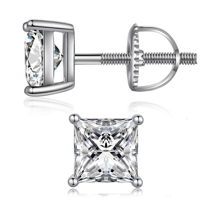 1/2/3/4carat Princess Cut Moissanite Stud Earrings Screw Back 925 Sterling Silver Square Diamond Stud Earring for Women Men Gift