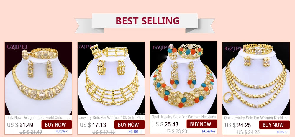 Dubai Nigeria Jewelry Set For Women Classic Design Beads Necklace Earrings Ring Bracelet 18K Gold Plated 4Pcs Set Jewelry