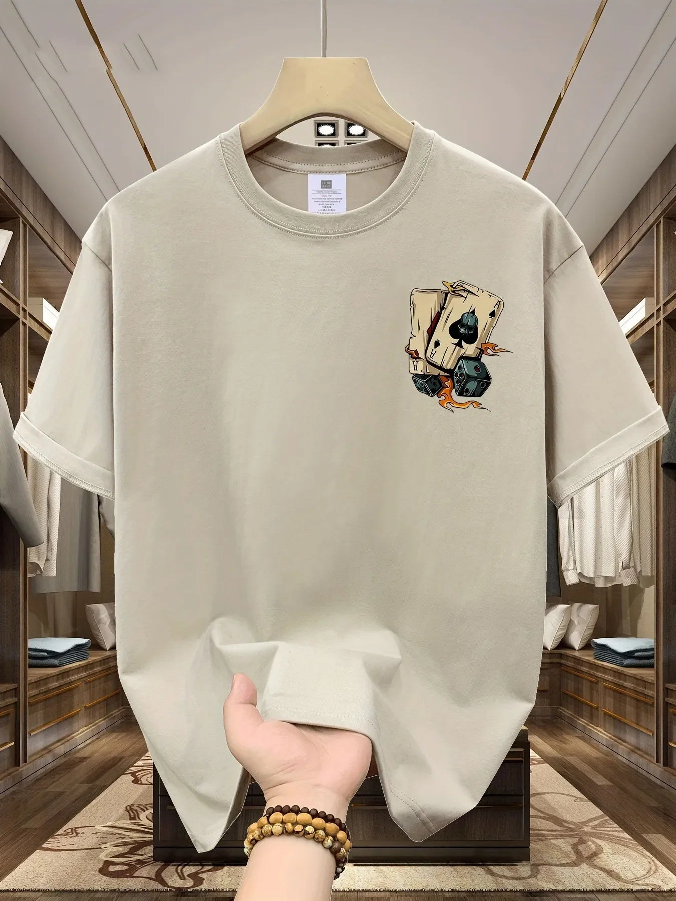 2025 Men's New Trendy Poker Printed Micro Elastic Breathable Round Neck T-shirt Summer Outdoor Urban Casual Top