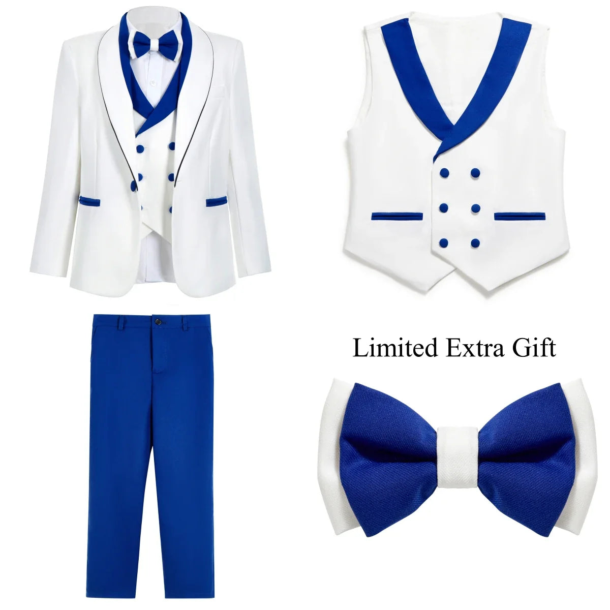 Newest Kids Suit Set 2-14 Years Single Button Boy's 4 Pieces Formal Suits Blazer Vest Pants Wedding Guest Tuxedo Piano Suit