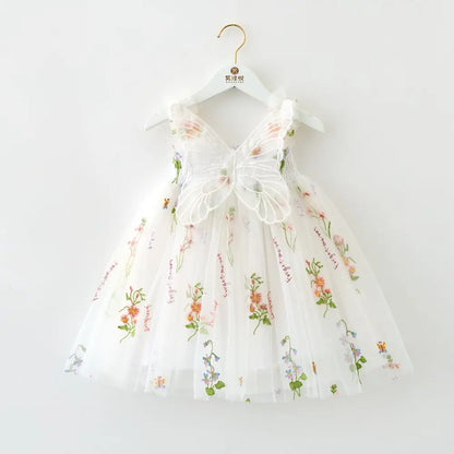 Girls Princess Dress with 3D Wings - Sparkle Tulle Sleeveless Gown, Fairy Puffy Party Dress for Birthday & Holiday