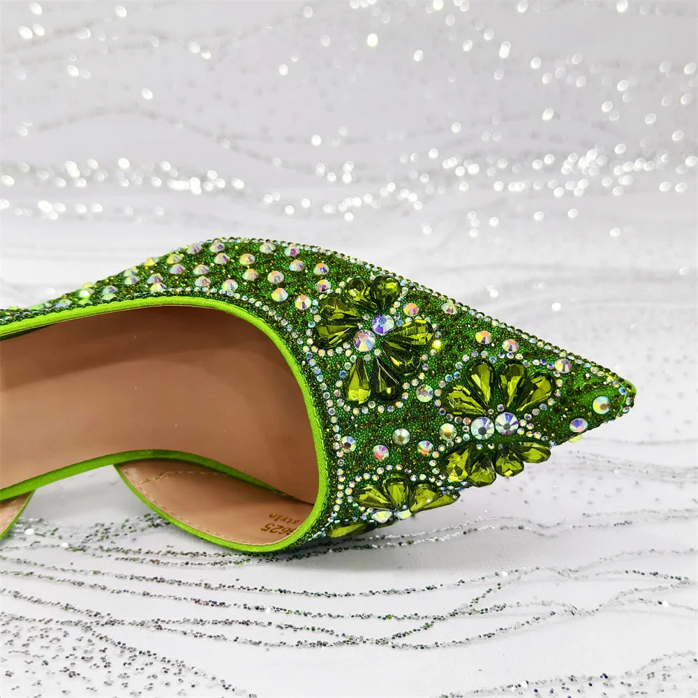 Gold Pointed Toe Rhinestone Heels & Bag Set, Sparkly Slingback Shoes for Women Wedding Party Evening Prom