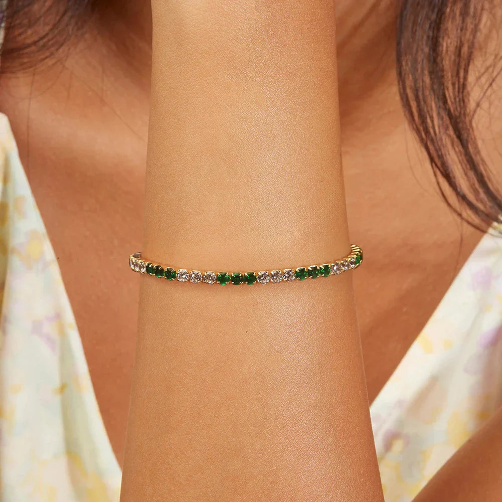 Fashion 3mm Bezel Setting Colorful 4A Cubic Zirconia Tennis 925 Sterling Silver Adjustable Bracelet for Women SB192
