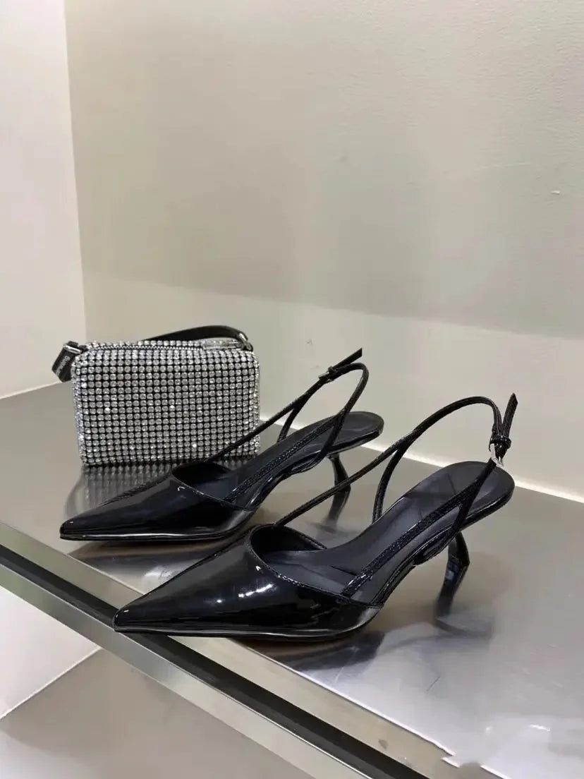 Women Pointed Toe Heels Shoes Sandals 2024 Dress Party Fashion Summer Slippers New Walking Flip Flops Pumps  Slides