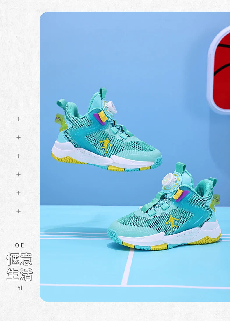 Rotary Buckle Kids Basketball Sneakers Boys Brand Sneakers Mesh Breathable Children's Basketball Shoes Outdoor Sports Shoes Girl