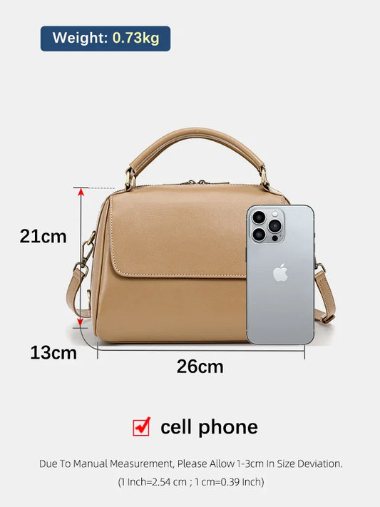Genuine Leather Women's Handbag Cowhide Shoulder Bag Large Capacity Boston Crossbody Satchel For Fashion Bolsa Two Straps