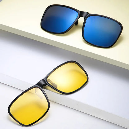 Clip Polarized Sunglasses Square Men Clip On Glasses Flip-up Frames Sunglasses Covers Blue Night Vision Color Lens 2025