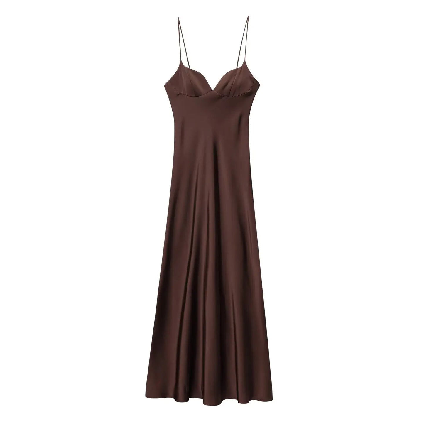 Women Red V-Neck Holiday Style Satin Texture Long Dress Sleeveless Summer Women's Back Zipper Fashion Sling Dresses