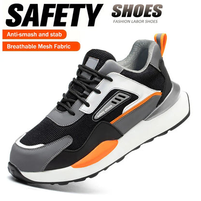Security Protection Shoes Men Steel Toe Safety Boots Anti-smash Anti-Puncture Work Boots Safety Shoes Man lightweight breathable