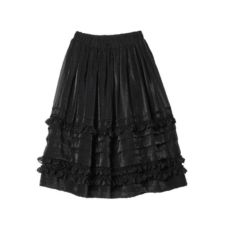 2025 New Black Tiered Skirt Cascading Ruffles Summer Urban Chic Women's Daily skirt 255055