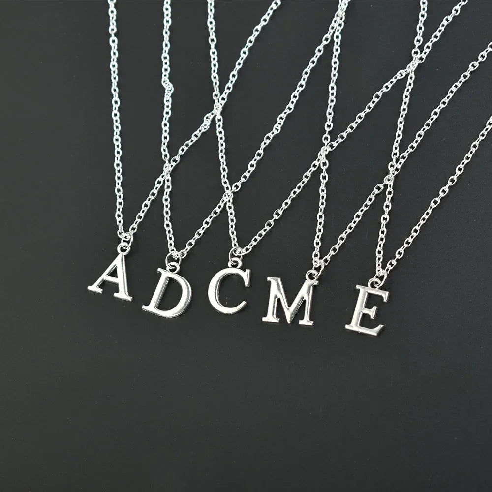 Silver Color A-Z English Alphabet Letter Pendants Necklaces For Women Metal Jewelry Simple Initial Chain Choker Collares