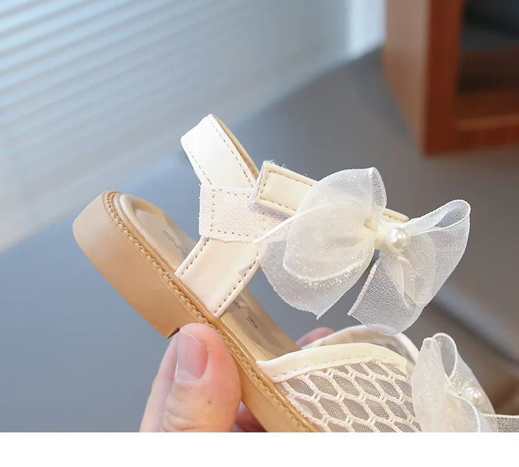 2025 Mesh Peep-toe Princess Shoes Girls Sandals with Tulle Butterfly-knot Summer Evening Wedding Party Bridesmaid Sandals I05292