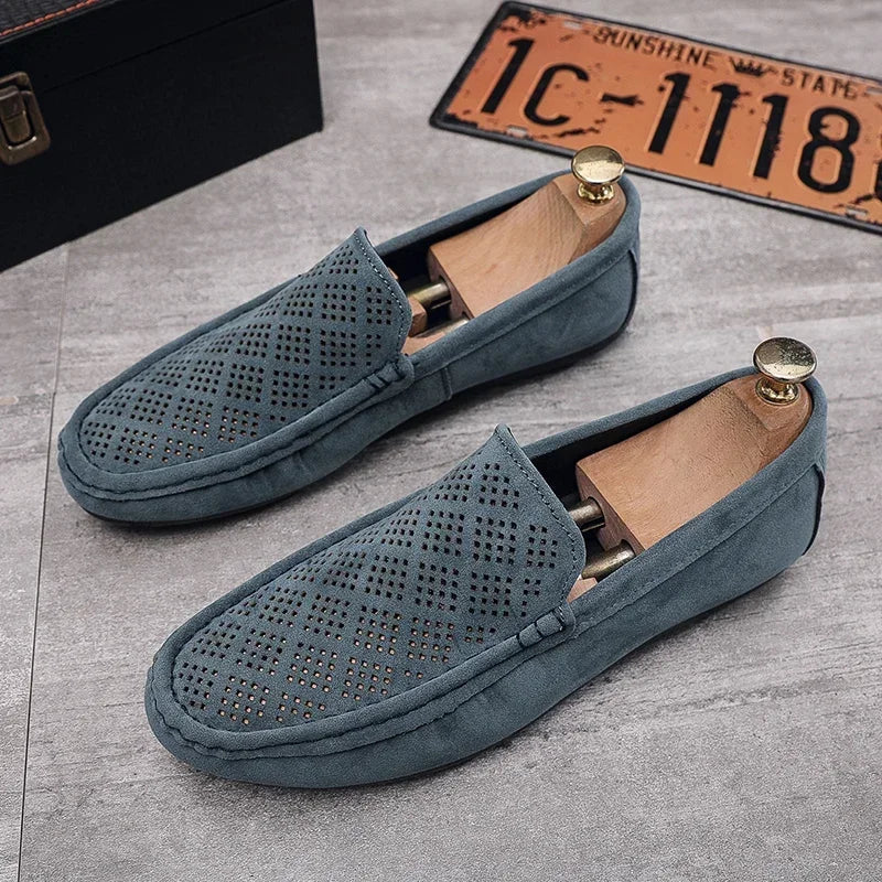 Summer Suede Men Casual Shoes Outdoor Breathable Lightweight Leather Mens Walking Shoes Anti Slip Lightweight Driving Shoes