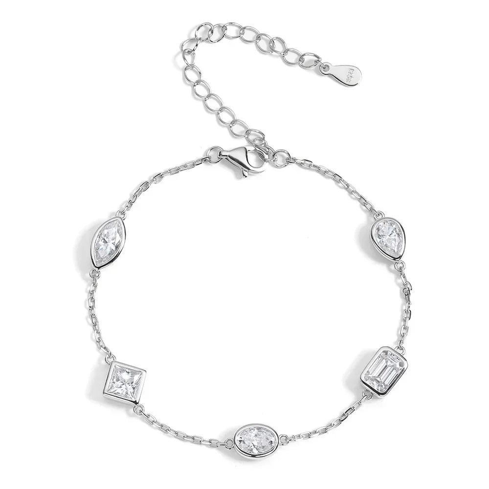 Multi Shape Moissanite Bracelets for Women S925 Silver  Certified Pear/Oval/Marquise/Princess Cut Diamond Wrist Chain
