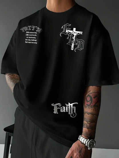 Hot selling men's new summer Gothic letter cross print soft and breathable round neck T-shirt outdoor street style top
