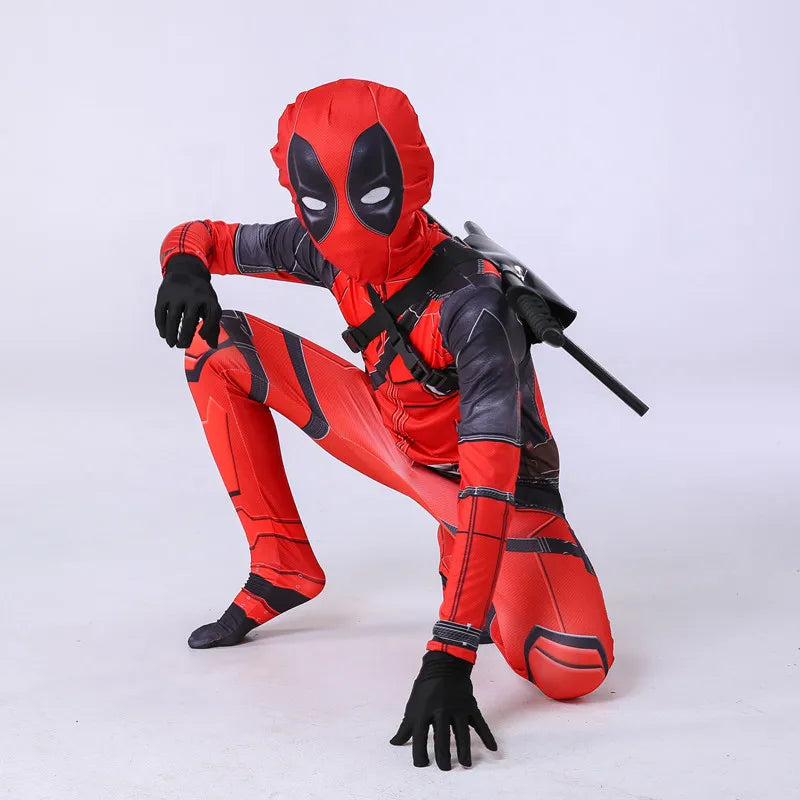 Deadpool Costume Kids Movie Superhero Deadpool Child Costume Adult Deadpool Cosplay Jumpsuit Sword Set Boys Halloween Gifts