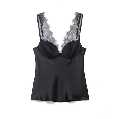 2026 Summer Fashion Women's Slim Tank Tops Sleeveless Backless Solid Lace V Neck Shirt Female Sexy Party Causal Tops