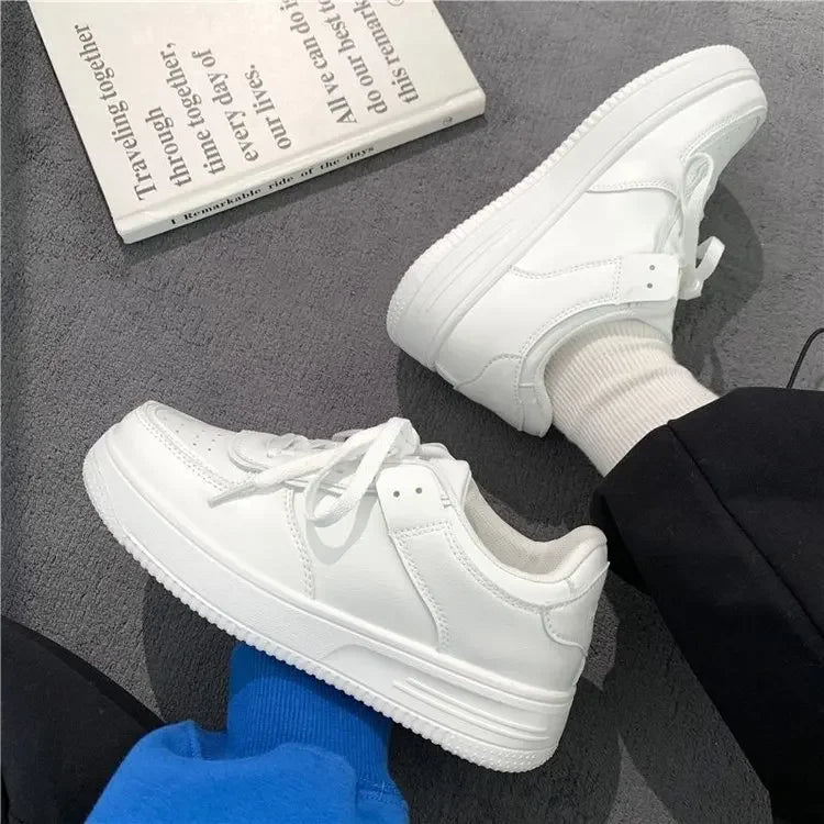 All Season Student Casual White Shoes Children Solid Color Sneaker Kids Soft Soled Versatile Casual Board Shoes Front Lacing