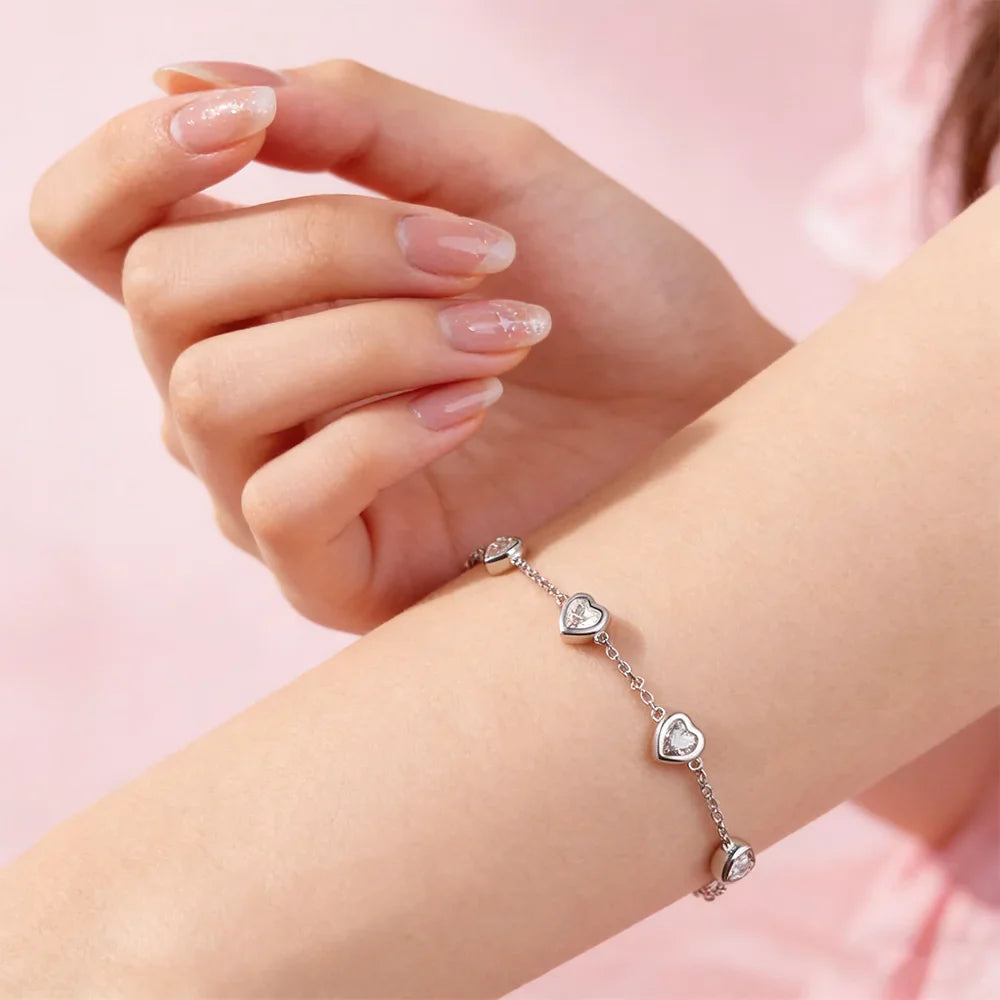 4MM Heart Moissanite Bracelets S925 Silver plated 18K gold Sparkling Wedding Hand Chain Fine Jewelry can pass Diamond Test
