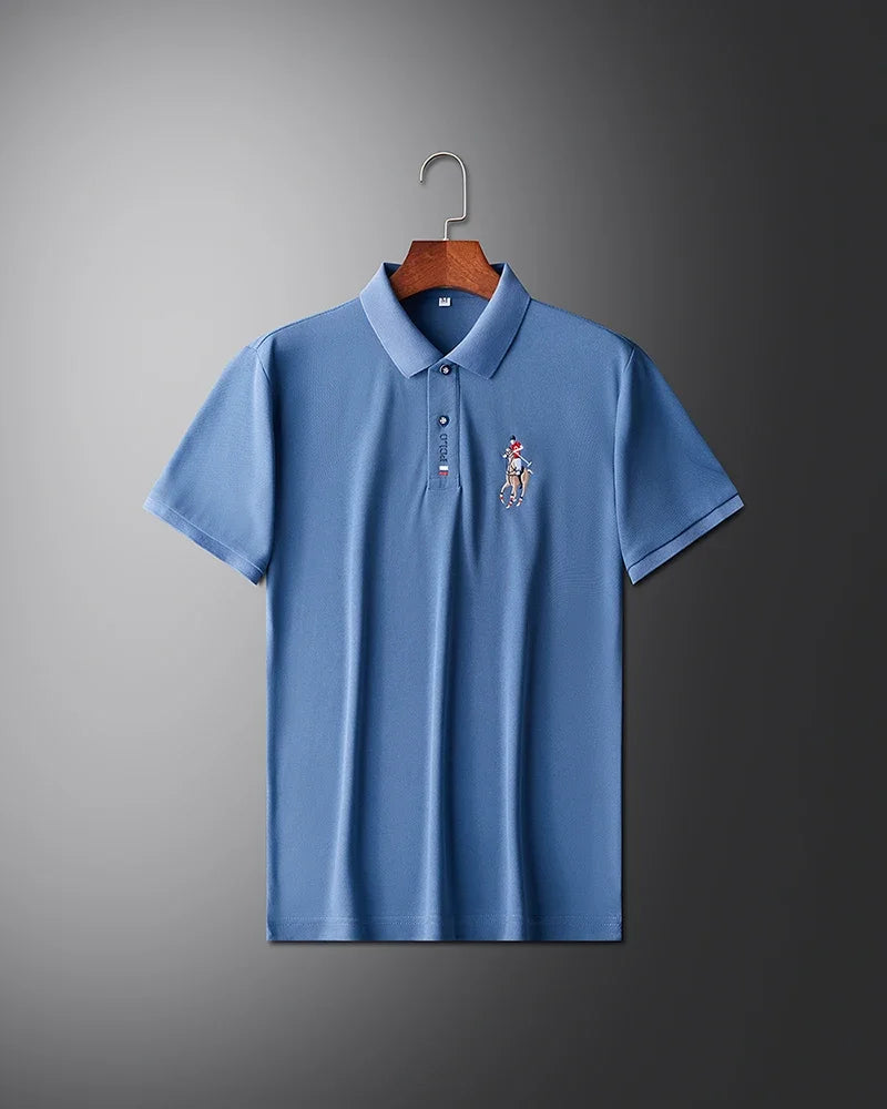 High end brand men's exquisite printed polo shirt short sleeve 2024 summer new cool and comfortable silk casual lapel T-shirt