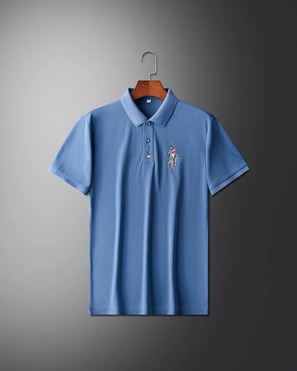 High end brand men's exquisite printed polo shirt short sleeve 2024 summer new cool and comfortable silk casual lapel T-shirt