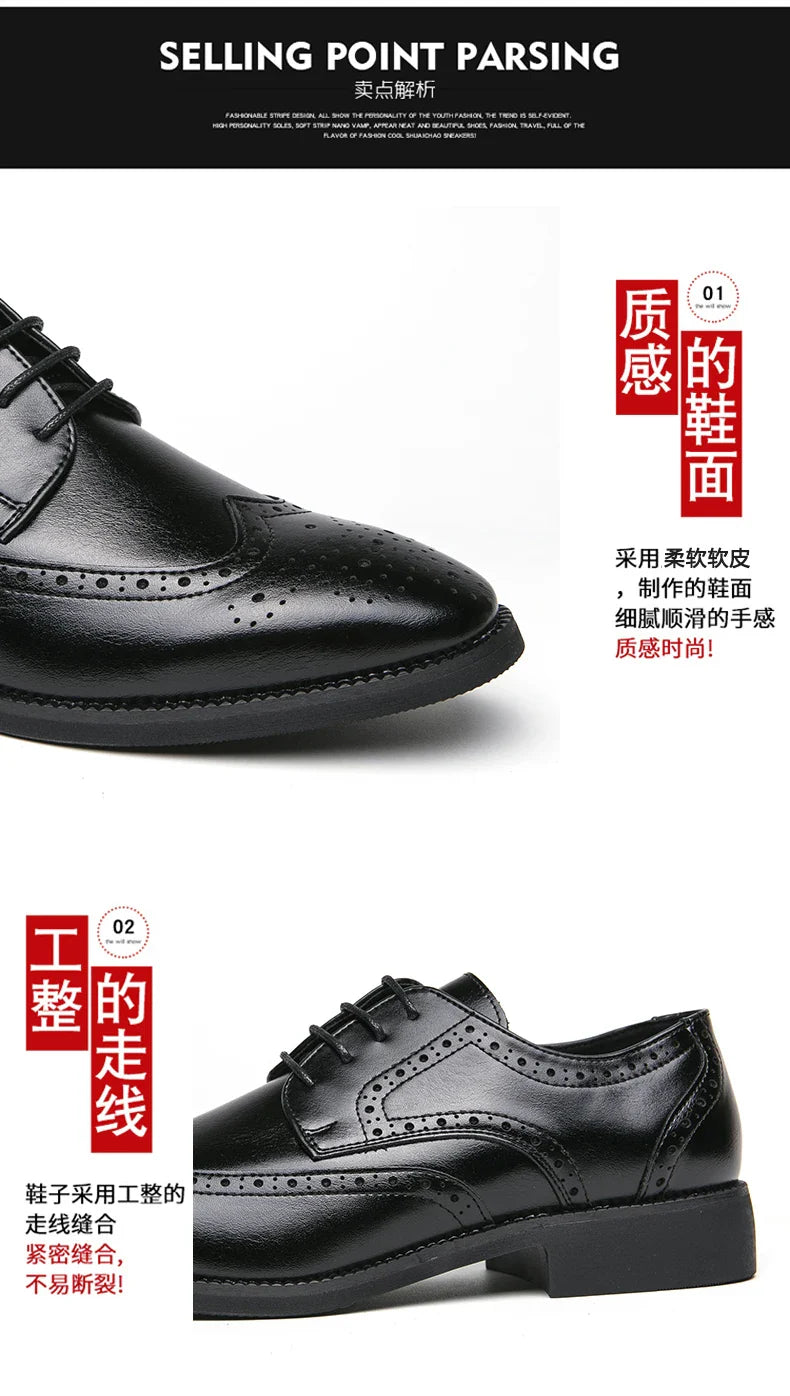 High Quality Height Increase Oxford Dress Shoes Men Genuine Cow Leather Suit Shoes Lift Brogues Wedding Formal Elevator Shoes