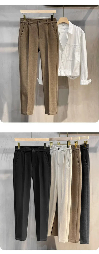 Woolen Suit Pants Men's Autumn Winter New Korean Formal Business Pants Slim Straight Elastic Waist  Fashion Tapered Trousers