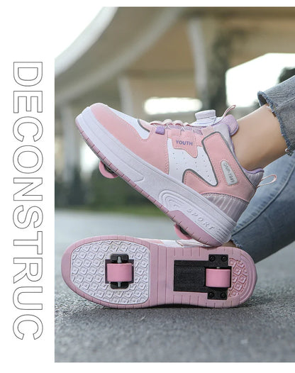 Children's walking shoes 2024 new double wheel invisible roller skates young primary school children big child swivel buckle