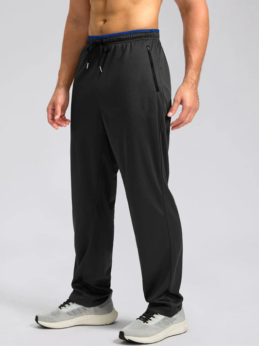 2025  Men's Comfort Sports Pants Solid Color Breathable Quick Drying Loose Fit Basketball Running Straight Leg Trousers