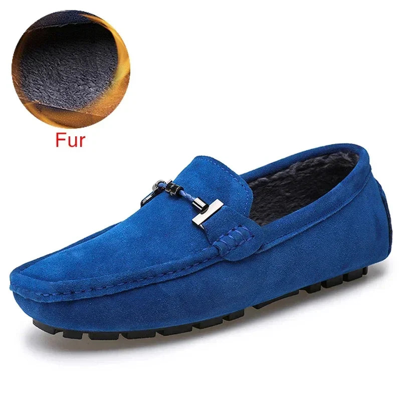 Handmade Men Loafers Luxury Genuine Leather Casual Shoes Comfortable Soft Driving Shoes Warm Fur Plus Office Moccasins