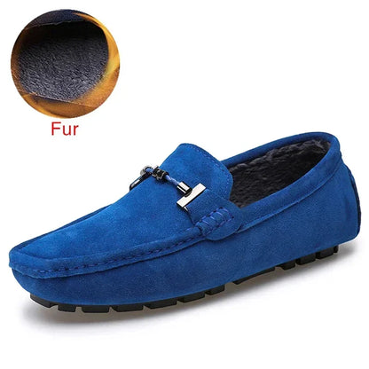 Handmade Men Loafers Luxury Genuine Leather Casual Shoes Comfortable Soft Driving Shoes Warm Fur Plus Office Moccasins