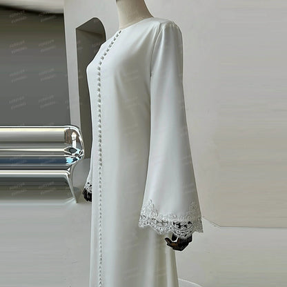 Simple Elegant Wedding Dresses A Line Woman's Formal Lace Long Sleeve Bride Gowns Button Sweep Train Customized Vestido De Novia