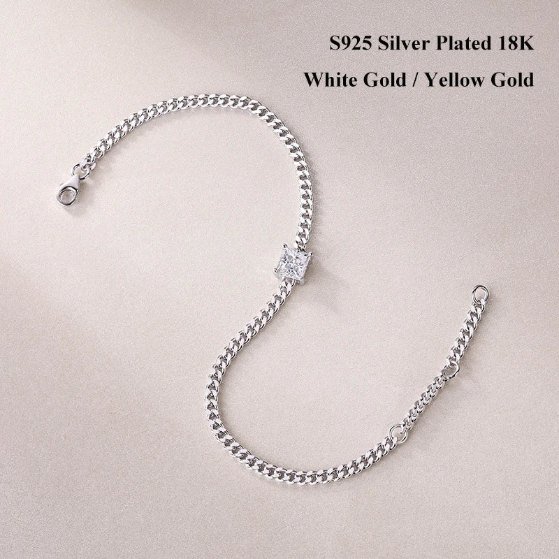 1CT Oval Cut D Color Moissanite Diamond Bracelet for Women 925 Silver Plated 18k Adjustable 16-21cm Cuban Link Bracelets