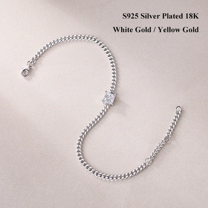 1CT Oval Cut D Color Moissanite Diamond Bracelet for Women 925 Silver Plated 18k Adjustable 16-21cm Cuban Link Bracelets